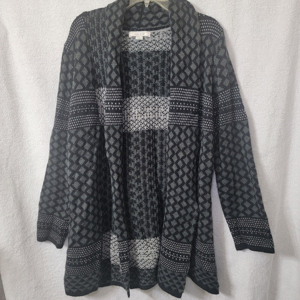 Adam Levine Cardigan‎ Long Sweater Black And GRAY Knit WOMENS LARGE